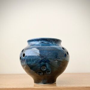 studio pottery artist signed rustic vase decor farmhouse farm cottage deep blue